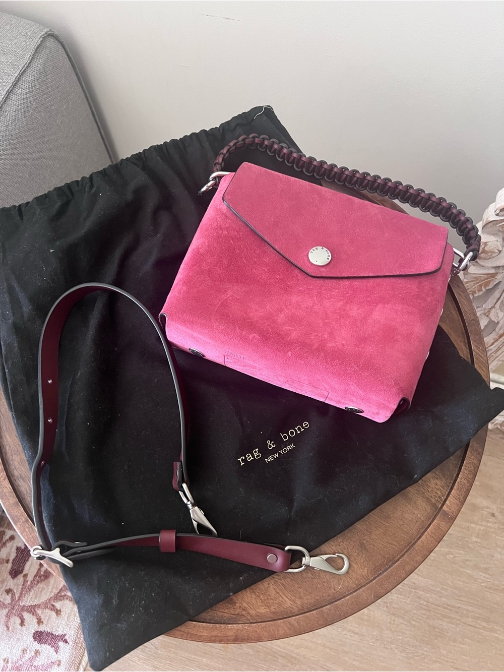 rag & bone Fuchsia Suede Crossbody with Braided Handle